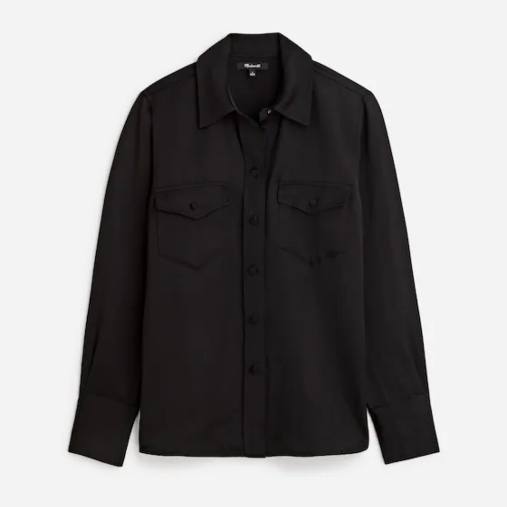 Madewell Black Western Linen Blend Satin Button-Up Shirt 00